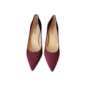 Guess wine/burgundy faux suede heels sz 9.5 like new